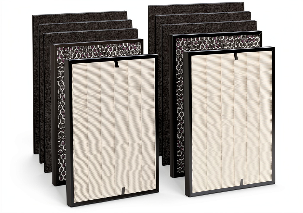 Amboseli 10-pack replacement filters displayed with air purifier